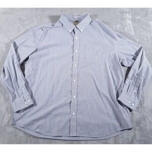 LL Bean Shirt Men 2XL Gray Stripe Easy Care Chambray Sport Traditional Fit 50083